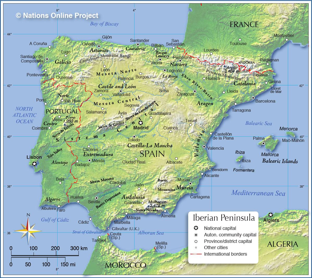 karta španjolske Španjolska topografski kartica   topografski karta Španjolske  karta španjolske